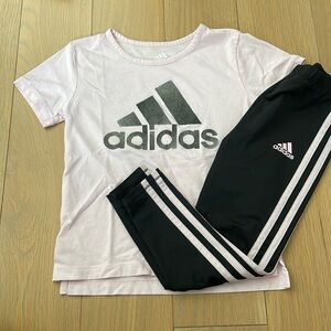 Adidas girls tee and leggings set black pink 5